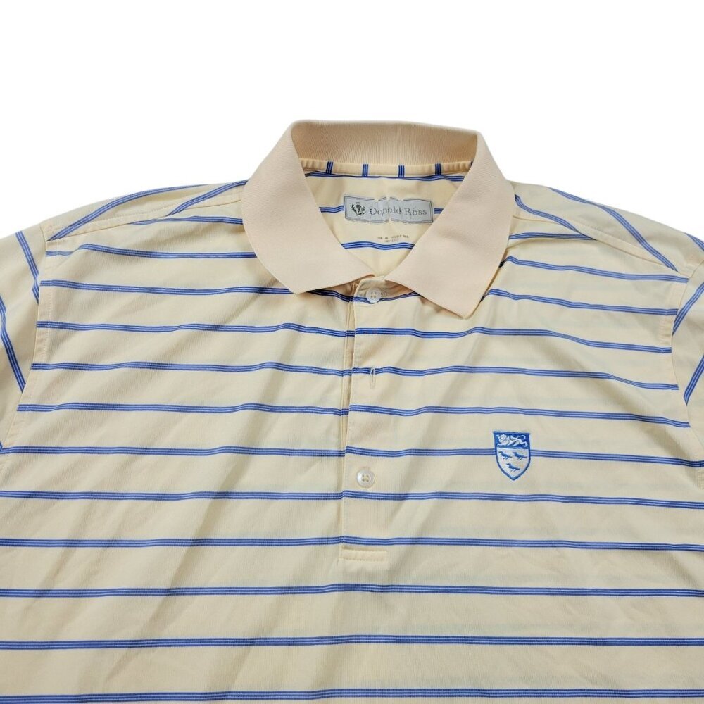 Donald Ross Polo Shirt Mens XL Yellow Blue Striped Golf Short Sleeve